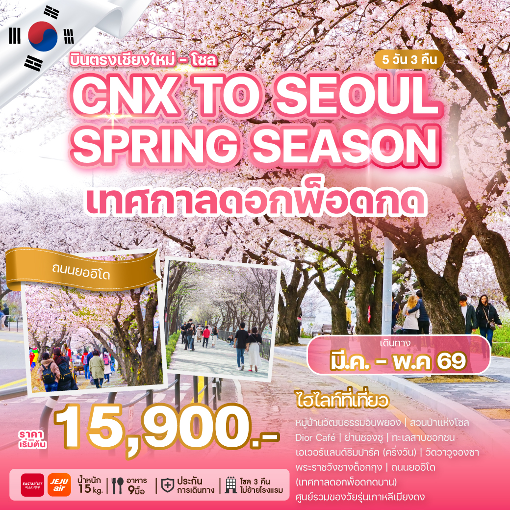ทัวร์เกาหลี บินตรงเชียงใหม่ - โซล CHIANG MAI TO SEOUL SPRING SEASON 5วัน 3คืน (ZE,7C)