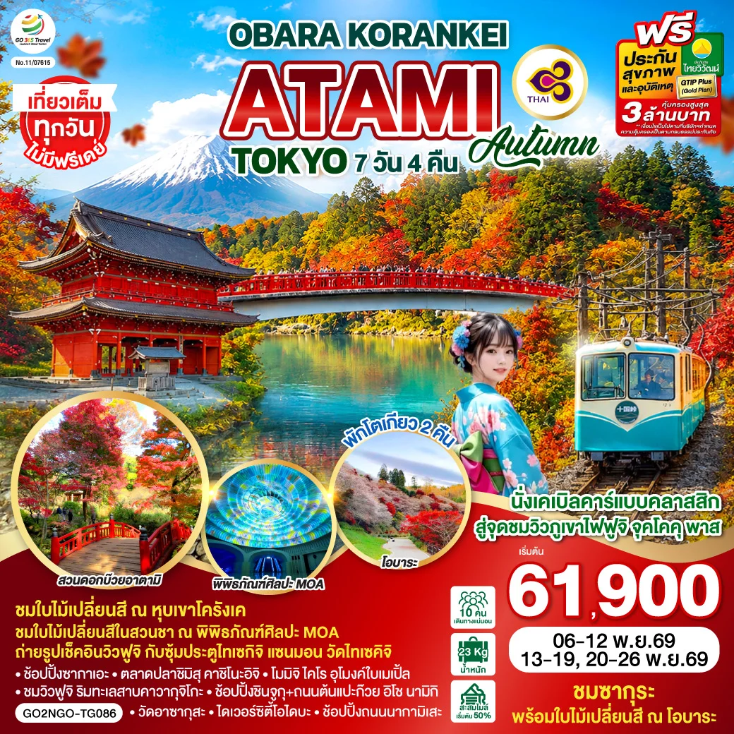 ทัวร์ญี่ปุ่น OBARA KORANKEI ATAMI TOKYO AUTUMN 7วัน 4คืน (TG)
