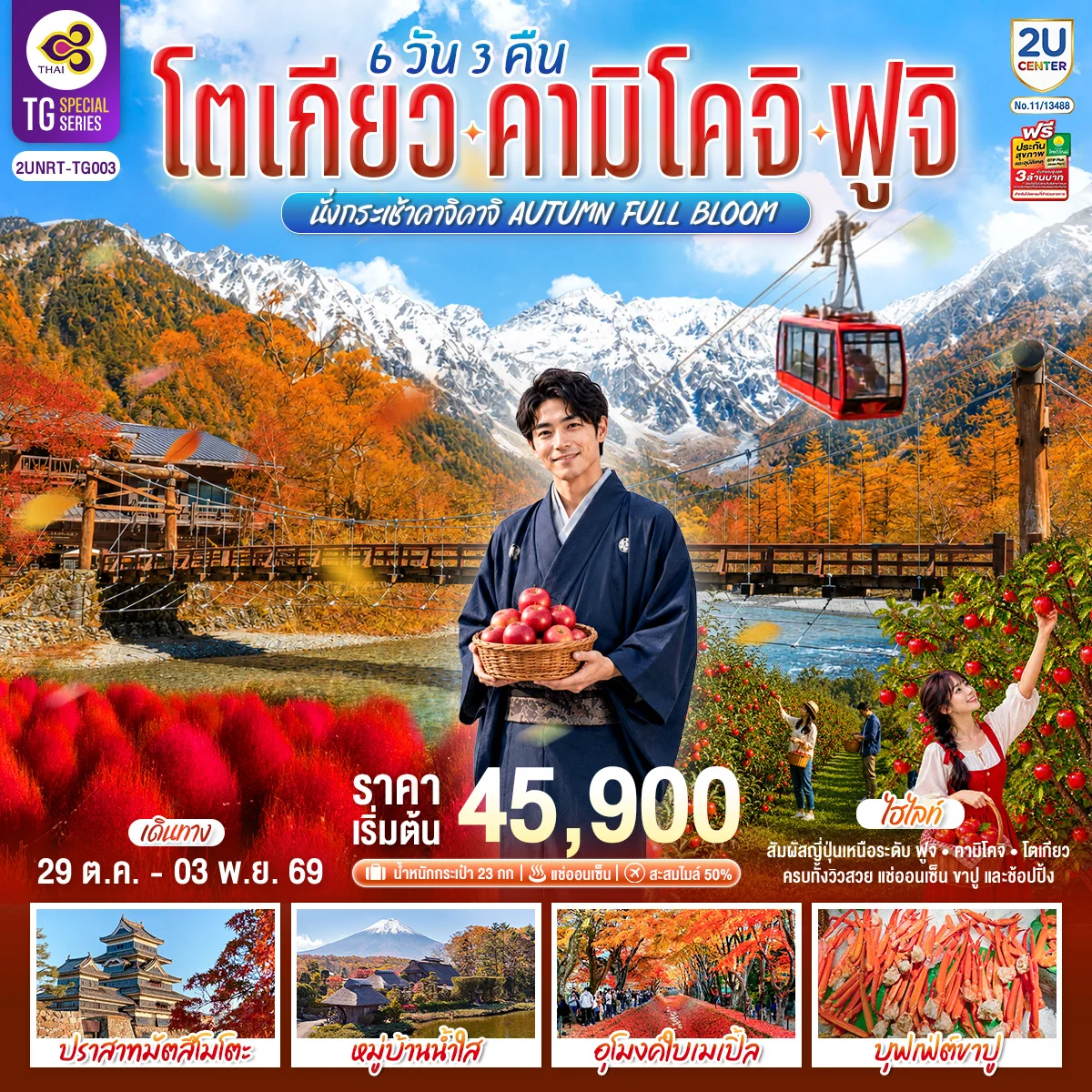 ทัวร์ญี่ปุ่น โตเกียว คามิโคจิ ฟูจิ นั่งกระเช้าคาจิคาจิ AUTUMN FULL BLOOM 6วัน 3คืน (TG)